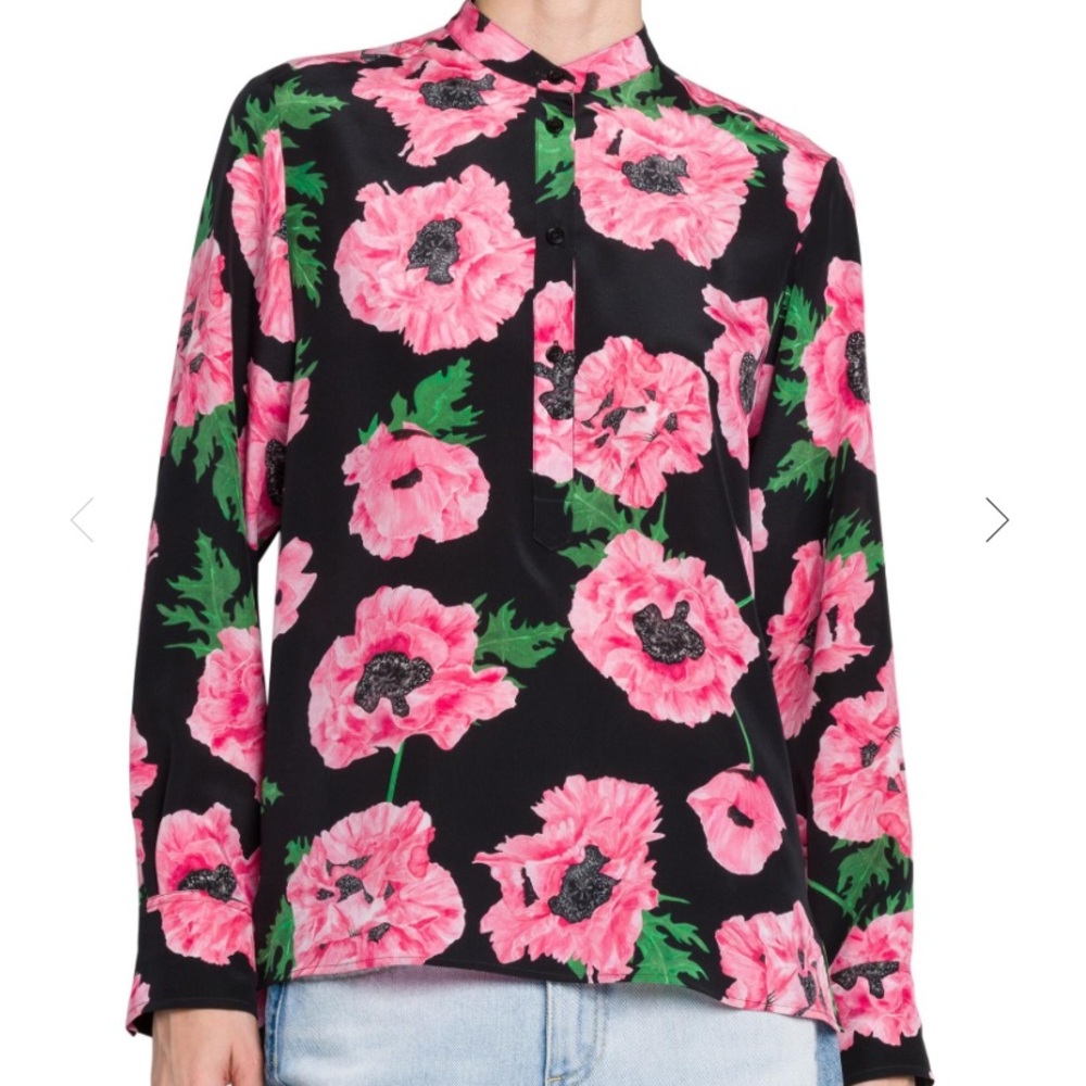 STELLA MCCARTNEY  Poppy Floral-Print Silk Shirt - Black Size IT-40- US 4.